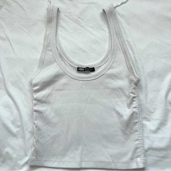 Zara Ribbed Cropped Top White Medium Women - Picture 1 of 9